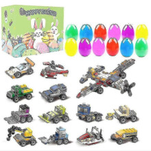 (As show, One size) 12 Pack Surprise Eggs Prefilled With Mini Cars Toy Vehicle Building Block Toys Classroom Prizes Kids Easter Basket Stuffers Gift