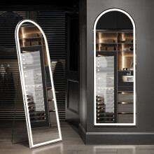LED Arched Full-Length Mirror Aluminum Frame 64x21 Inch