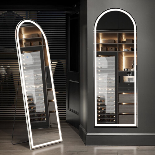 LED Arched Full-Length Mirror Aluminum Frame 64x21 Inch