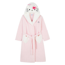 (XL, Pink/White) Hello Kitty Womens/Ladies 3D Ears Borg Embroidered Dressing Gown