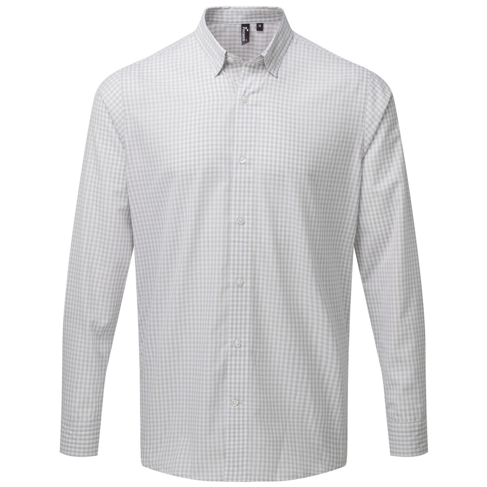 Premier (M, Silver/White) Mens Maxton Checked Long-Sleeved Shirt