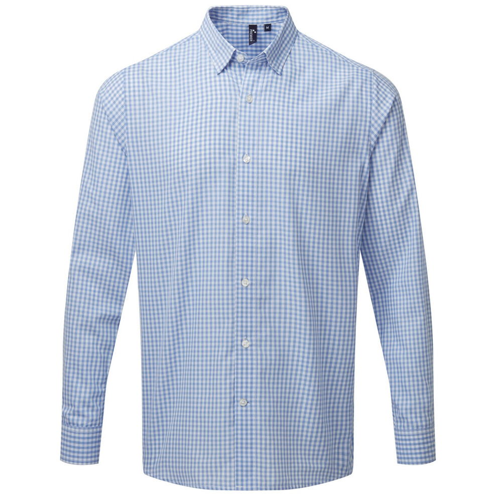Premier (L, Light Blue/White) Mens Maxton Checked Long-Sleeved Shirt