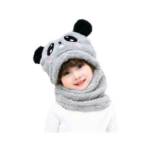Kinderwintermuts en -sjaal 2-in-1, schattige dierenmuts met oren, dubbele pluche warme muts, zachte