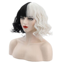 Cruella De Vil Wigs Women Cosplay Curly Hair Halloween Short Wavy Wig