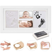 Impronta della mano e del piede del bambino, cornice portafoto in legno per bambini con calco in gesso