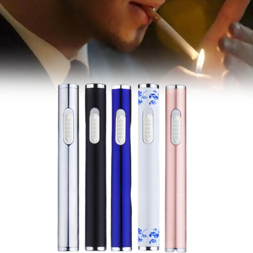 (White)Metal Electric Flameless Cigarette Lighter Plasma Windproof Usb Lighter Recharge 1