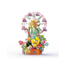 (As show, No original box1) Simulated Dried Flowers Garden Rotating Music Box Desktop Decoration Building Blocks Bricks New Year Toys