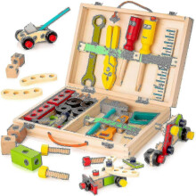 Coffret à outils en bois coloré - Jeu de construction amusant pour les petits bricoleurs en herbe