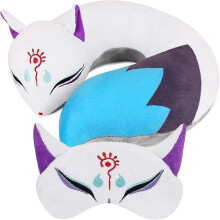 Fuchs-Plüschkissen in U-Form, japanisches Anime-Reisekissen mit Stofftiermotiv, Schlafmaske