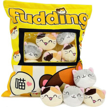 Heytea Niedliches Katzen-Snackkissen, Pudding-Dekoration, Stofftierpuppe für Bett und Couch, kreatives