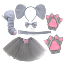 Ensemble de costume d'éléphant pour cosplay : oreilles, nez, queue, tutu à nouer, kit de déguisement
