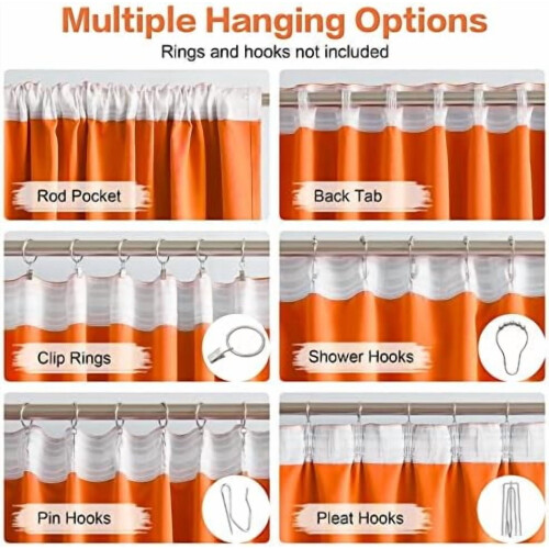 Orange Blackout Curtains 52x63 in 2 Panels Back Tab Rod 2