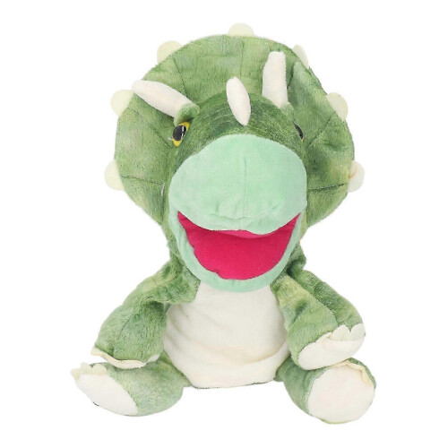 Marionnette à main interactive en forme d'animal vert - Peluche douce de 25 cm avec bouche mobile pour