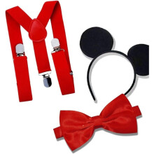 1 set, Mickey Mouse verkleedkostuum voor volwassenen (mannen), zwarte hoofdband, rode band