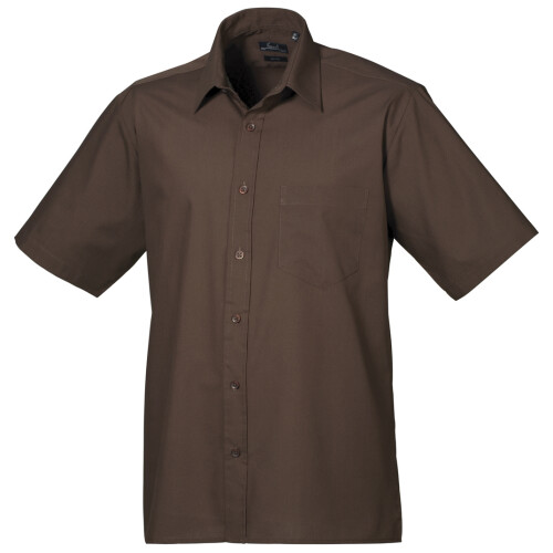 Premier (15.5, Brown) Premier Mens Short Sleeve Formal Poplin Plain Work Shirt
