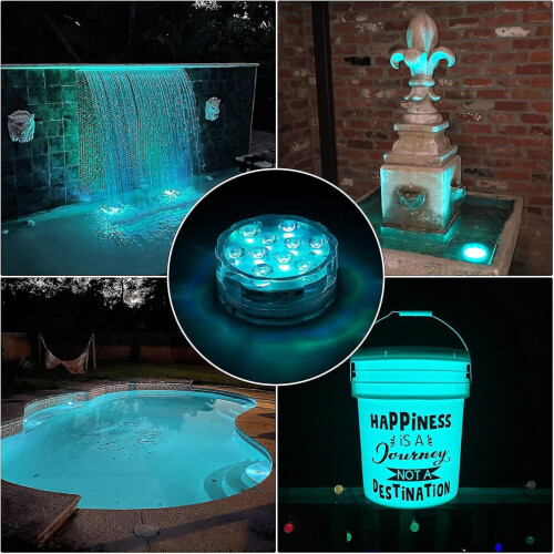 Lot de 2 lampes LED submersibles étanches avec télécommande, 10 LED, 16 couleurs, éclairage sous-marin