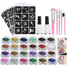 Kit di tatuaggi glitterati, set di tatuaggi temporanei con 24 colori, kit di tatuaggi temporanei glitterati