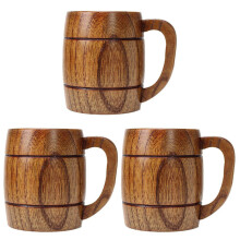 3x 400ml Klassieke Houten Bierbekers van Natuurlijk Hout, Bierpullen voor Feestjes, Originele Cadeaus,
