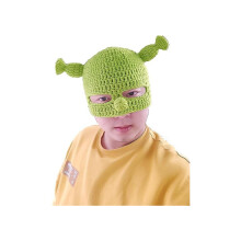 Grüne Vollkopfmütze, Shrek-Mütze mit niedlichen Ohren, Strickmütze mit Maske, lustiges Halloween-Cosplay-Accessoire