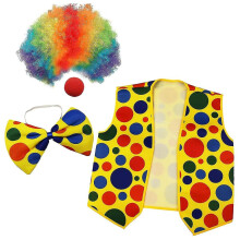4-delig clownskostuum - clownneus, clownpruik, vlinderdas en vest voor cosplayfeesten, carnavals en