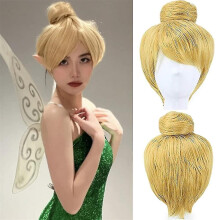 Tinker Bell Wig Women Short Straight Cosplay Costume Wig For Halloween Hair Gold Blonde Party Christmas