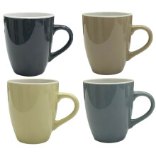 Set van 4 grote koffiemokken van veelkleurig aardewerk, theekopje/cappuccinomok 340 ml