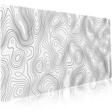 Topografische contour witte gaming muismat XXL met geografische kaartlijnen, extra groot, antislip rubberen