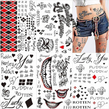 Tatuaggi temporanei di grandi dimensioni per Suicide Squad Joker Harley Quinn, 5 fogli di adesivi per