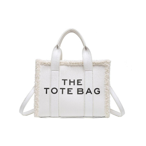 Tote Bag Soft Lamb Wool Crossbody Bag Plush--white
