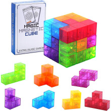Magische magnetische 3D-Puzzlewürfel für Kinder, Set mit 7 magnetischen Bausteinen in verschiedenen