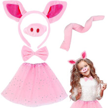 Varkenskostuumset - 5-delige accessoirekit voor een varkenskostuum - Roze tutu-rokje, varkensoren, neus,
