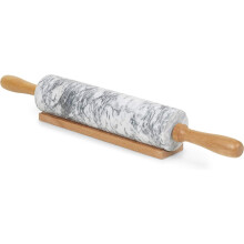 Rouleau à pâtisserie en marbre avec support en bois, facile à nettoyer, résistant à l'usure, finition