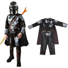 Ensemble costume de cosplay Mandalorien pour enfants garçons 7-8 ans : combinaison, cape et masque