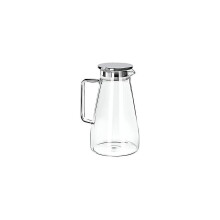 Carafe en verre épais résistant à la chaleur avec couvercle en acier inoxydable et poignée ergonomique.