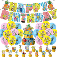 Kit de décoration pour fête sur le thème de Bob l'éponge : banderole, ballons, décorations pour gâteau