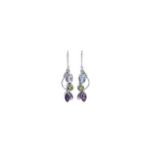 Damesoorbellen van blauwe topaas, peridot, amethist en maansteen, gemaakt van 925 sterling zilver.