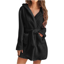 Damen-Bademantel mit Kapuze. Kuscheliger Winter-Fleece-Bademantel, weich, warm und flauschig – Größe