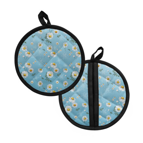 Heat-Resistant Pot Holders with Pockets 2-Pack Daisy Blue 8 1