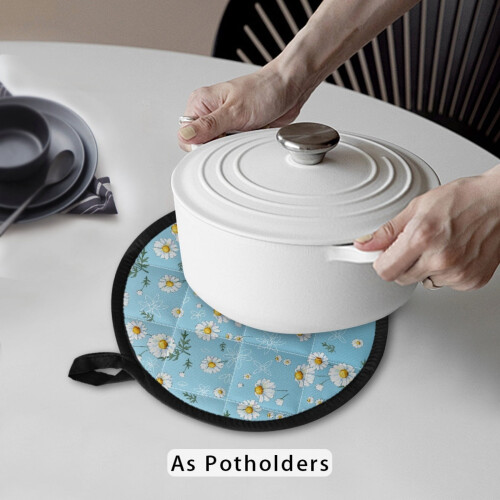 Heat-Resistant Pot Holders with Pockets 2-Pack Daisy Blue 8 2