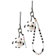 (As show, One size) 2 st. partelefonrem handledsrem anti-förlorade charm panda tecknad nyckelring kawaii akrylpärlor rem
