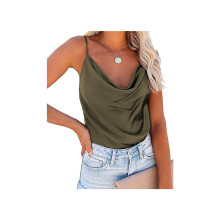 (As show, One size) Sidenlinne för kvinnor, Cowl Neck, Linne i satin, Sexigt, spaghettiband, ärmlös, lös blus, large
