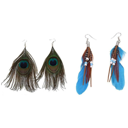 1 Pair Peacock Multicolor Feather Fashion Dangle Earrings