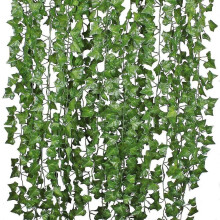 Guirlande de 12 brins de lierre artificiel, 25,6 m (84 pieds), vert, pour la décoration murale de la