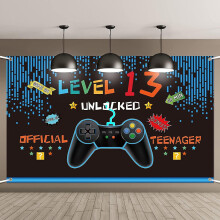 Décorations pour le 13e anniversaire d'un garçon : bannière d'anniversaire sur le thème des jeux vidéo,