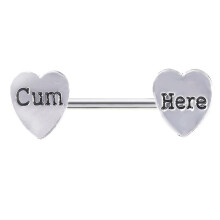 1 anello per capezzolo da donna in acciaio inossidabile con scritta "Cum Here" e cuore, gioiello per