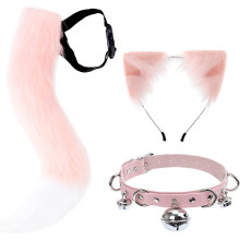 1 set, nepstaartset met pluche dierenoren en een halsband met belletje