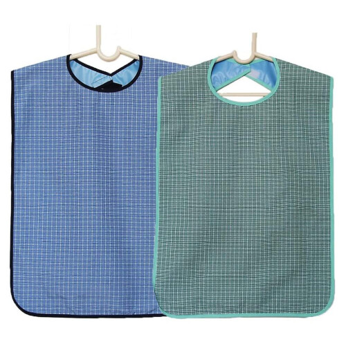 2 Pack Adult Bibs For Eating Adjustable Strap Washable Reusable Waterproof Apron