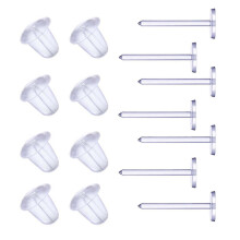 25 paires de tiges de boucles d'oreilles en plastique et boucles d'oreilles transparentes à l'arrière