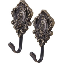 2 crochets de fixation pour rideaux en alliage de zinc, motif rose vintage