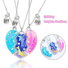 3-delige set Beste Vriendinnen Dolfijn Hanger Ketting Gesplitst Hart Puzzel Dames Sieraden voor Vriendinnen